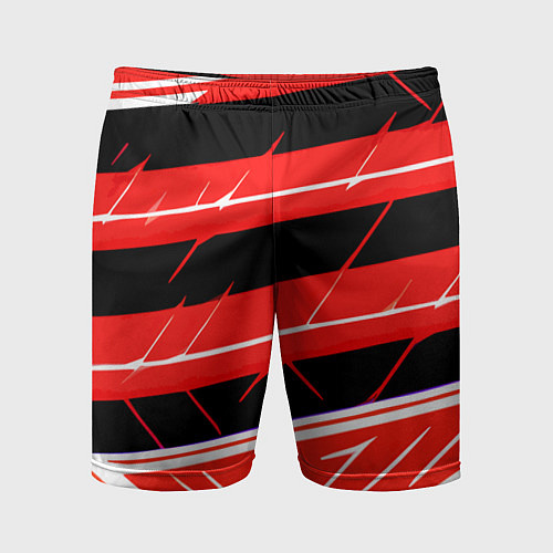 Мужские спортивные шорты Чёрно-белые полосы на красном фоне / 3D-принт – фото 1