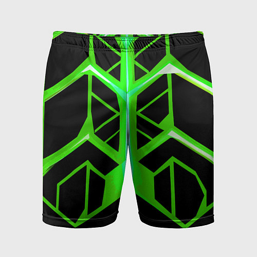 Мужские спортивные шорты Green lines on a black background / 3D-принт – фото 1