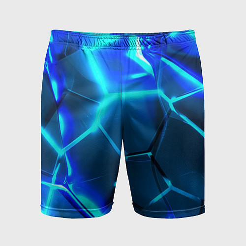 Мужские спортивные шорты Неоновые холодные голубые плиты в разломе / 3D-принт – фото 1