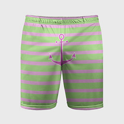 Шорты спортивные мужские Якори на зелено-розовом, цвет: 3D-принт