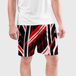 Шорты спортивные мужские Red and white lines on a black background, цвет: 3D-принт — фото 2