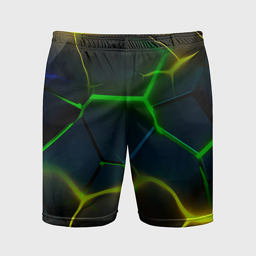 Мужские спортивные шорты Неоновые яркие зеленые плиты с желтым светом / 3D-принт – фото 1
