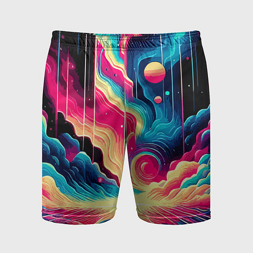 Мужские спортивные шорты Neon space fantasy - ai art / 3D-принт – фото 1