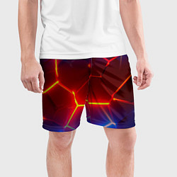Шорты спортивные мужские Светящиеся лавой неоновые плиты в разломе, цвет: 3D-принт — фото 2