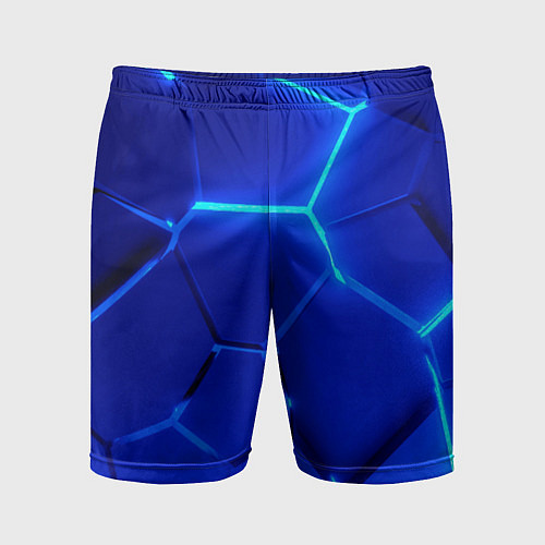 Мужские спортивные шорты Яркие синие неоновые плиты в разломе / 3D-принт – фото 1