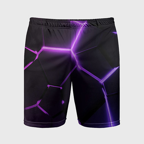 Мужские спортивные шорты Темные фиолетовые неоновые плиты в разломе / 3D-принт – фото 1