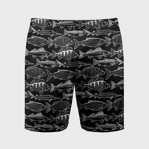 Мужские спортивные шорты Черно белые рыбы / 3D-принт – фото 1