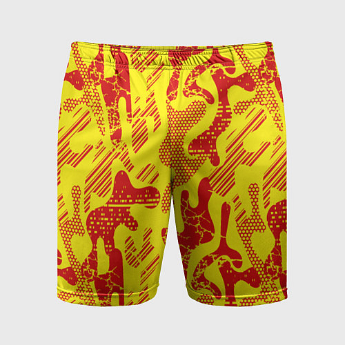 Мужские спортивные шорты Абстракция красный рисунок на желтом фоне / 3D-принт – фото 1