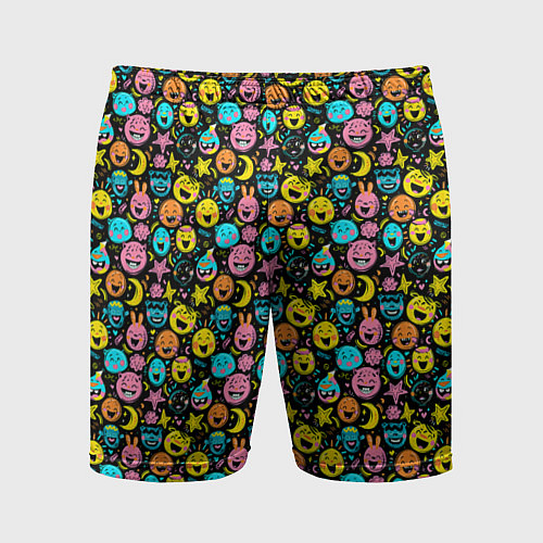 Мужские спортивные шорты Разноцветные забавные монстрики-эмодзи паттерн / 3D-принт – фото 1