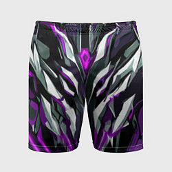 Шорты спортивные мужские Хаотичная фиолетово-белая абстракция, цвет: 3D-принт