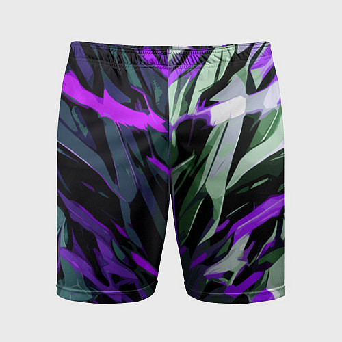 Мужские спортивные шорты Хаотичная чёрно-фиолетово абстракция / 3D-принт – фото 1