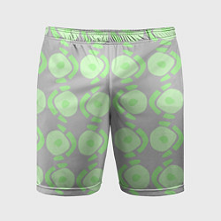 Шорты спортивные мужские Абстрактные зеленые фигуры на сером, цвет: 3D-принт