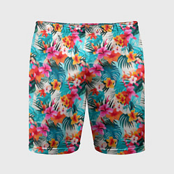 Шорты спортивные мужские Летний гавайский паттерн, цвет: 3D-принт