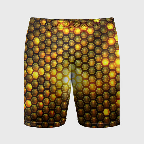 Мужские спортивные шорты Металлические соты - роскошный блеск золота / 3D-принт – фото 1