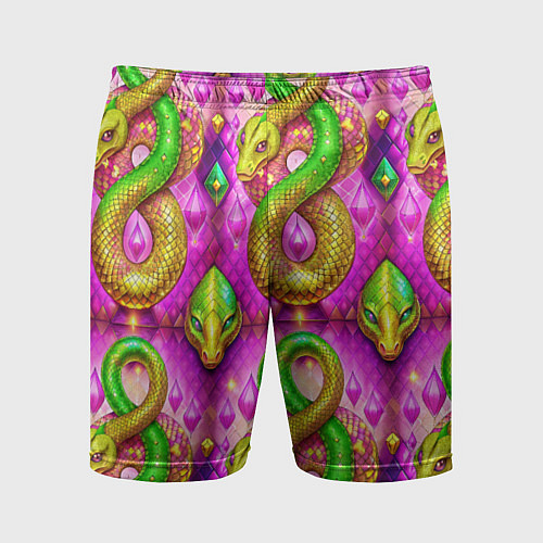 Мужские спортивные шорты Желто-зеленые змеи паттерн / 3D-принт – фото 1