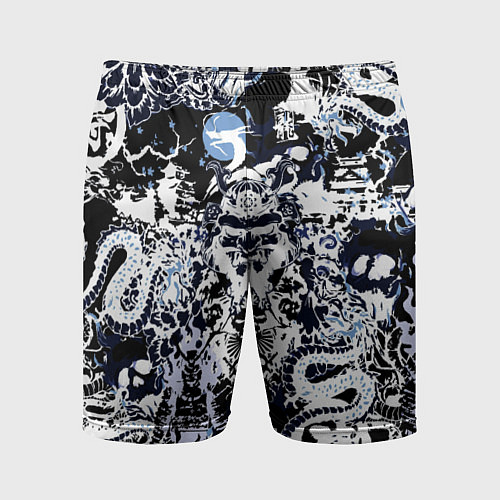 Мужские спортивные шорты Японский самурай и драконы / 3D-принт – фото 1