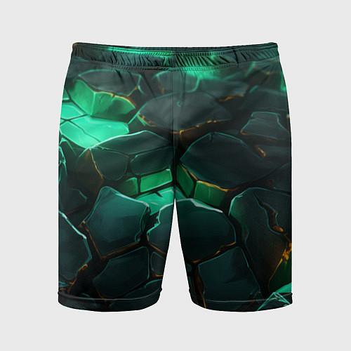 Мужские спортивные шорты Зеленые камни с освещением текстура / 3D-принт – фото 1