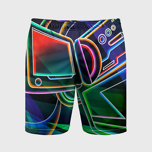 Мужские спортивные шорты Неоновая психоделика геймер / 3D-принт – фото 1