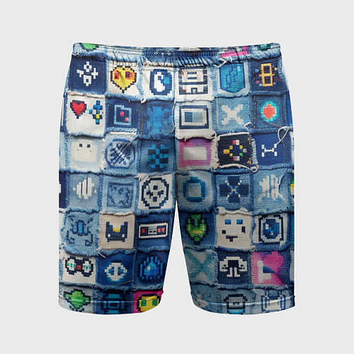 Мужские спортивные шорты Пиксельный пэчворк / 3D-принт – фото 1