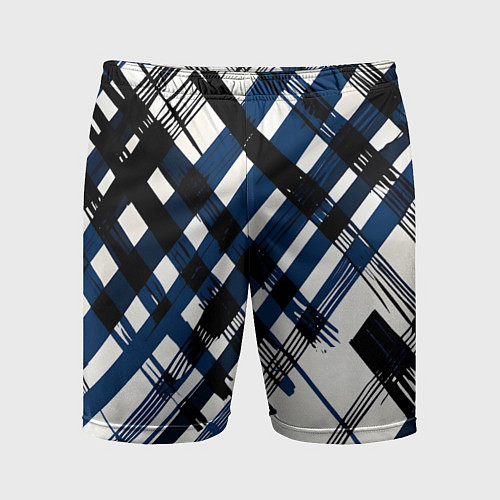 Мужские спортивные шорты Косая клетка бело-синяя / 3D-принт – фото 1