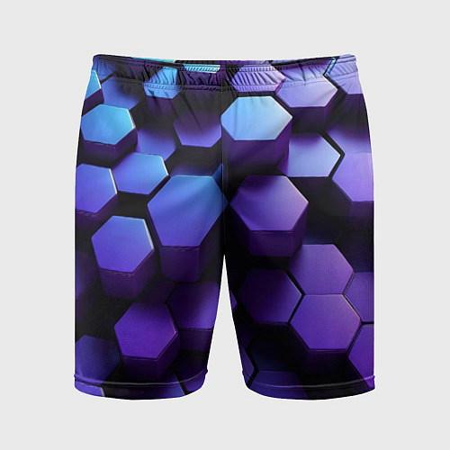 Мужские спортивные шорты Абстрактные трехмерные фиолетовые гексагоны / 3D-принт – фото 1