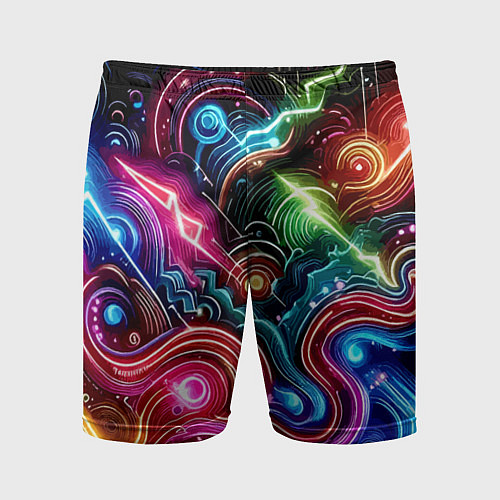 Мужские спортивные шорты Красочная неоновая абстракция - нейроарт / 3D-принт – фото 1