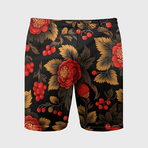 Мужские спортивные шорты Русская хохлома, цветы, паттерн / 3D-принт – фото 1