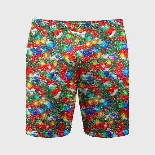 Мужские спортивные шорты Яркие гирлянды на еловых ветках / 3D-принт – фото 1