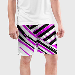 Шорты спортивные мужские Розово-чёрные полосы на белом фоне, цвет: 3D-принт — фото 2