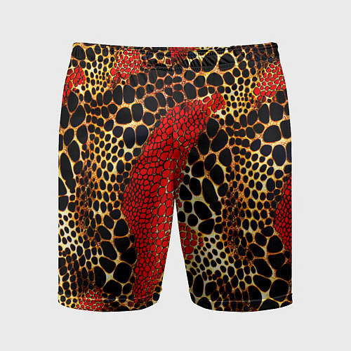 Мужские спортивные шорты Красно-черно-золотая змеиная кожа / 3D-принт – фото 1