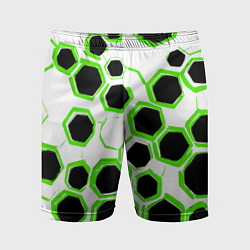 Мужские спортивные шорты Чёрно-зелёные шестиугольники на белом фоне