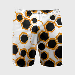 Мужские спортивные шорты Чёрно-жёлтые шестиугольники на белом фоне