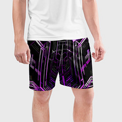 Шорты спортивные мужские Purple lines on a black background, цвет: 3D-принт — фото 2
