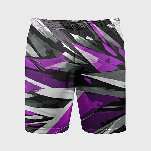 Мужские спортивные шорты Чёрно-фиолетово-белая абстракция / 3D-принт – фото 1