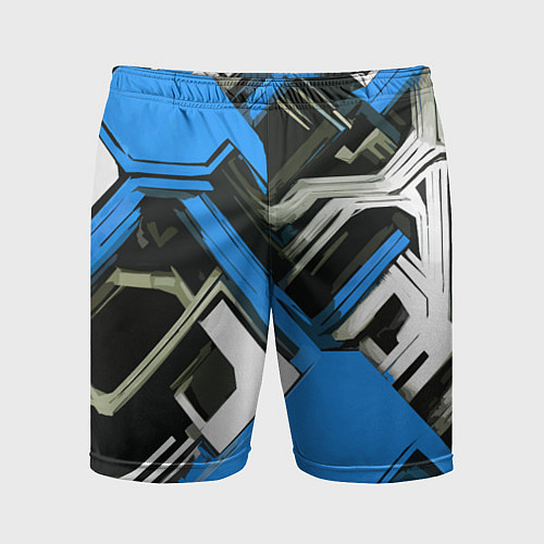 Мужские спортивные шорты Сине-белый техно паттерн на чёрном фоне / 3D-принт – фото 1