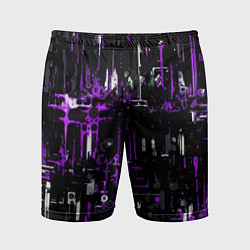Мужские спортивные шорты Бело-фиолетовая тревожная абстракция на чёрном фон