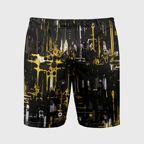 Мужские спортивные шорты Бело-жёлтая абстракция на чёрном фоне / 3D-принт – фото 1