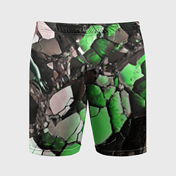 Шорты спортивные мужские Чёрно-зелёный камень, цвет: 3D-принт