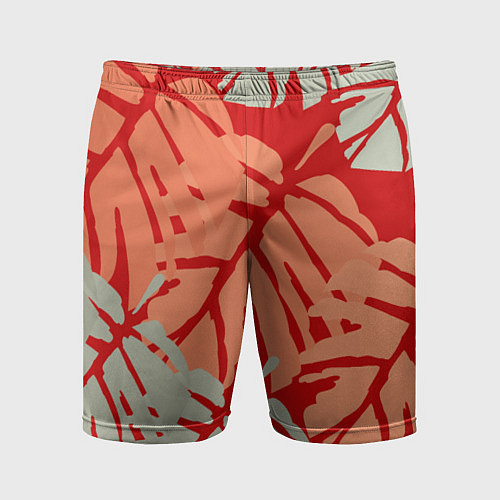 Мужские спортивные шорты Отпечатки монстеры на красном / 3D-принт – фото 1
