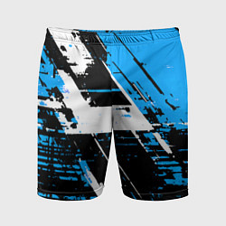 Шорты спортивные мужские Diagonal black and white stripes on a blue backgro, цвет: 3D-принт