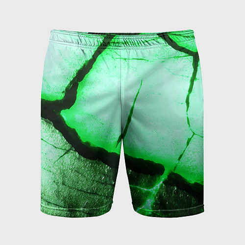 Мужские спортивные шорты Трещины на абстрактном зелёном фоне / 3D-принт – фото 1