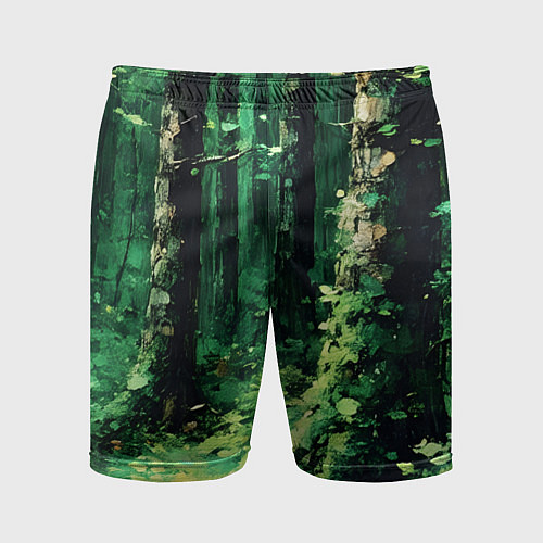 Мужские спортивные шорты Зелёный летний лес / 3D-принт – фото 1