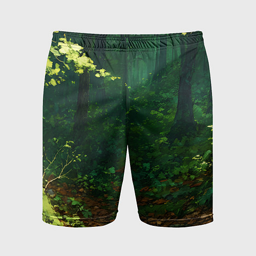Мужские спортивные шорты Зелёный летний лес / 3D-принт – фото 1