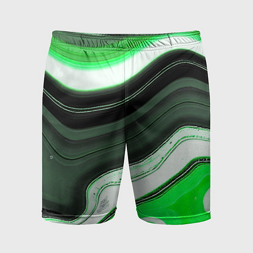 Мужские спортивные шорты Волнистые горизонтальные чёрно-зелёные полосы на б / 3D-принт – фото 1