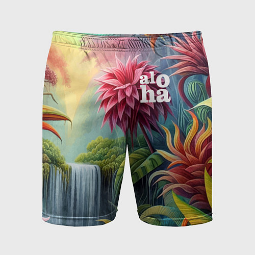 Мужские спортивные шорты Гавайские тропические цветы - алоха / 3D-принт – фото 1