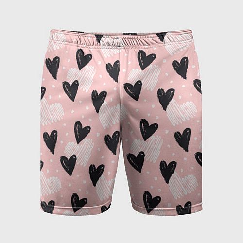 Мужские спортивные шорты Романтичный паттерн с сердечками на розовом фоне / 3D-принт – фото 1