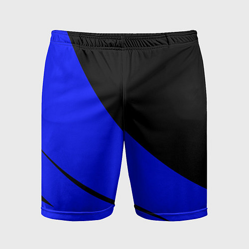 Мужские спортивные шорты Чёрный с синим двуцветный с полосой / 3D-принт – фото 1