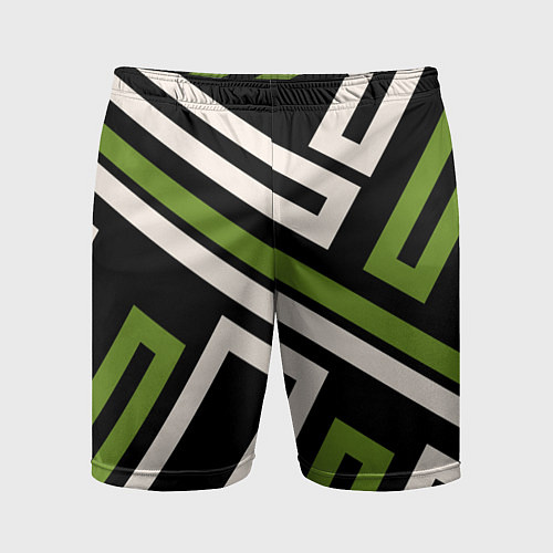 Мужские спортивные шорты Прямоугольники по диагонали-зеленый, черный / 3D-принт – фото 1