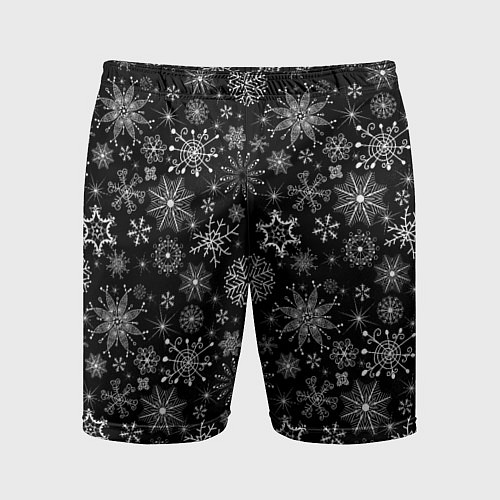Мужские спортивные шорты Белые снежинки на черном / 3D-принт – фото 1