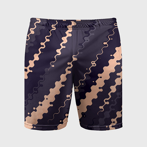 Мужские спортивные шорты Фиолетовый с бежевым искажённые полосы / 3D-принт – фото 1